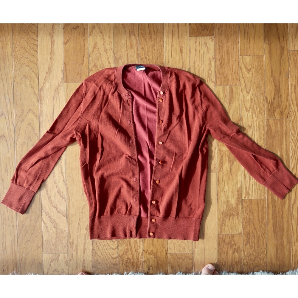 J Crew Cardigan Sweater Cotton Blend Rust Small